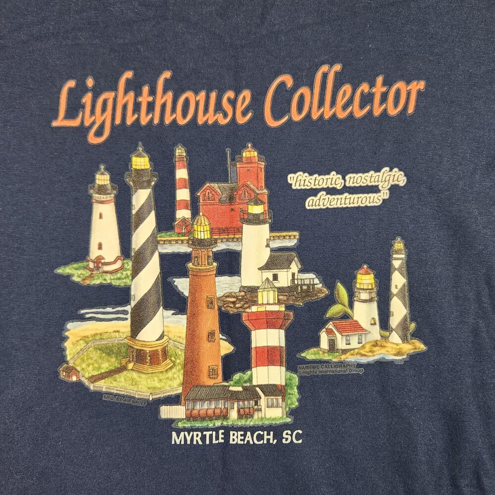 Vintage Lighthouse Collector Shirt Mens 2XL Blue Myrtle Beach Graphic Y2k